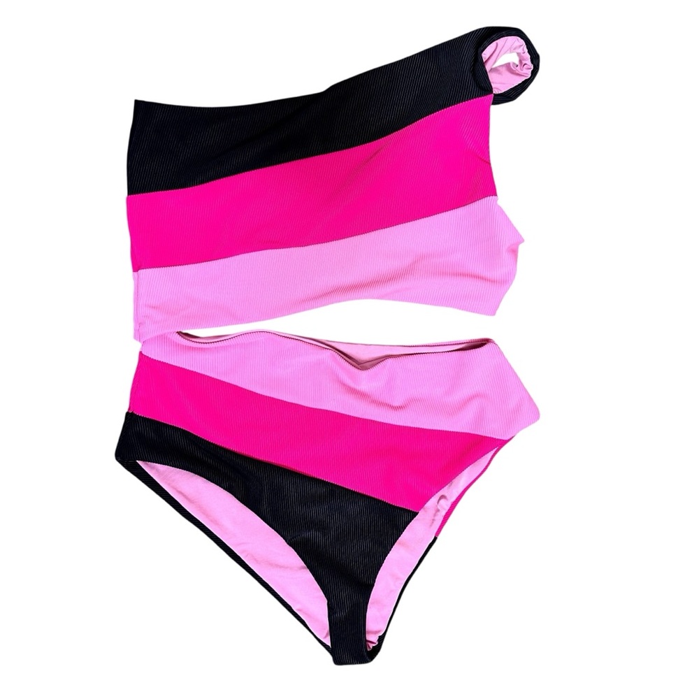 NWOT Beach Riot Joyce Cutout One Piece Colorblock Swimsuit Black/Pink Medium - Picture 8 of 16